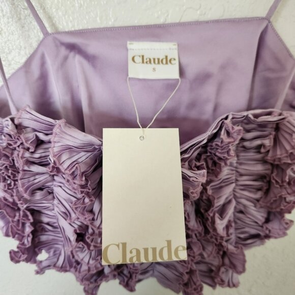 Claude Ruffle Crop Top Bandeau Small Lavender Spaghetti Strap New with Tags - Picture 5 of 6